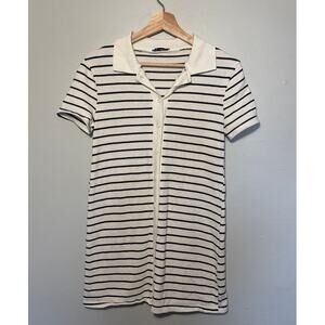 Women's Size M Zara White & Black Stripes Button Up Striped Short Mini Dress